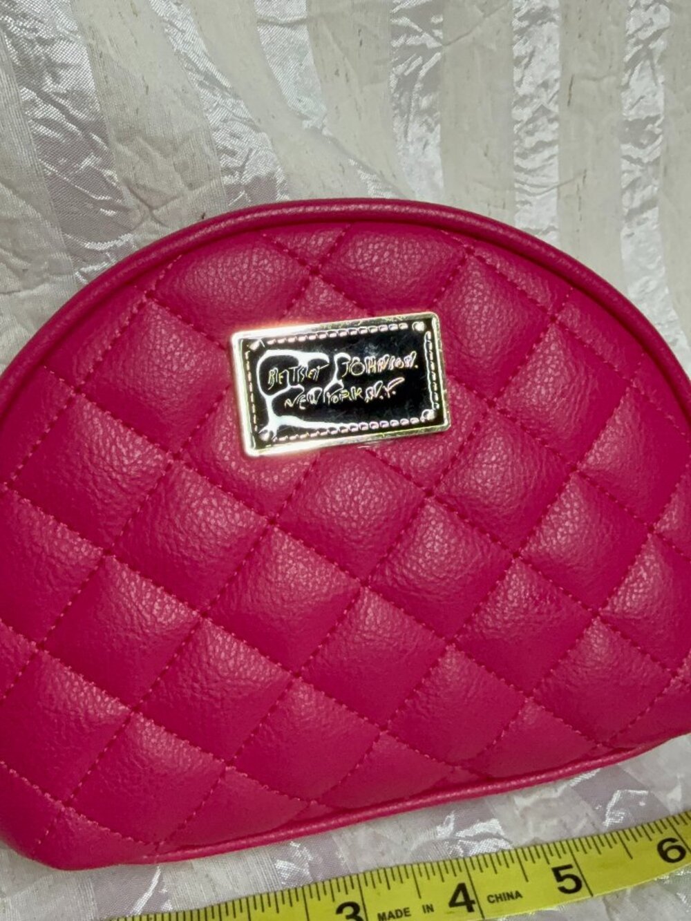 Betsey Johnson Hot Pink Quilted Dome Cosmetic Bag Makeup Pouch